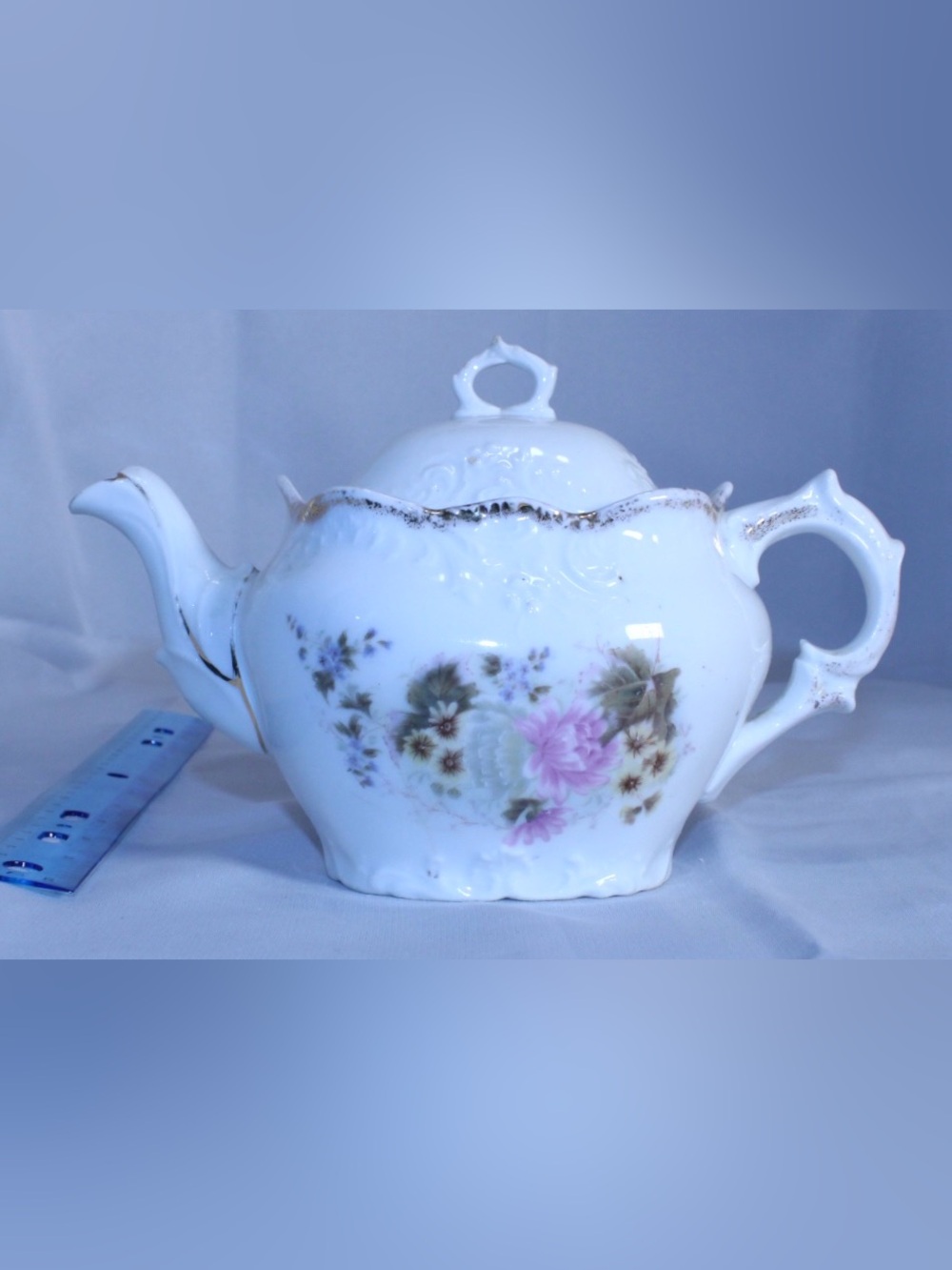 Vintage Porcelain Hand-Painted Floral Teapot with Matching Lid